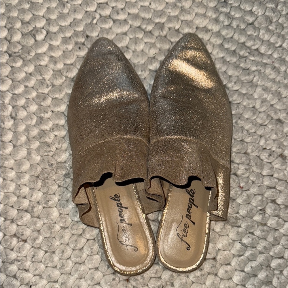 Free People Gold Metallic Mules
